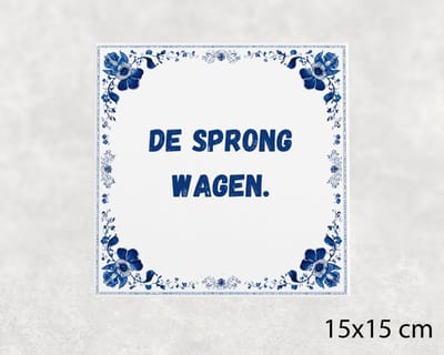 Spreuk tegel 15x15 cm De sprong wagen