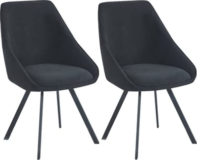 Colenis® - Twisty Eetkamerstoel - Set Van 2 - Zwart - Velvet - Zwarte Poten - 180° - Draaistoel