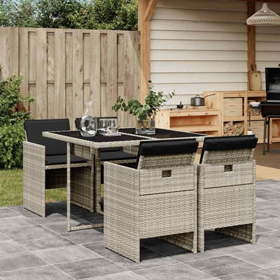 vidaXL - 5-delige - Tuinset - met - kussens - poly - rattan - lichtgrijs