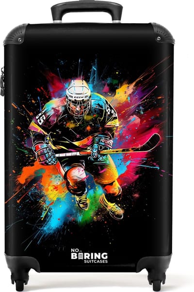 NoBoringSuitcases.com® - Handbagage koffer lichtgewicht - Reiskoffer trolley - IJshockey met graffiti - Rolkoffer met wieltjes - Past binnen 55x40x20 en 55x35x25