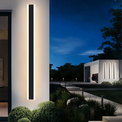 Buitenlamp patio wandlampen, 60 W, moderne lange wandlamp, 3000 K, zwarte buitenwandlampen, mat acryl, wandlamp, IP65 waterdichte wandlampen voor woonkamer, veranda, terras, garage (150 cm)