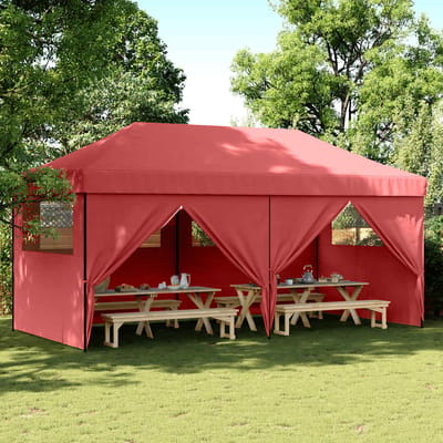 vidaXL - Partytent - inklapbaar - pop-up - met - 4 - zijwanden - bordeauxrood