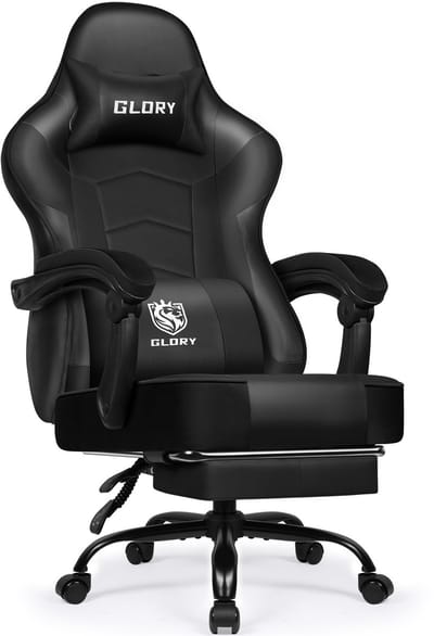 Hiaonyx Gaming Stoel - 170° Verstelbare Rugleuning - Gaming Stoel met inklapbare Voetsteun - racerstijl - Geïntegreerde Armleuningen - Maximale Belastbaarheid 150kg - Met stille wielen - Zwart