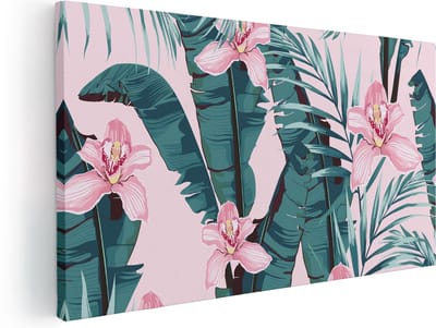 Artaza Canvas Schilderij Orchidee - 40x20 cm - Klein - Wanddecoratie Bloemen - Muurdecoratie Botanisch - Schilderijen Op Canvas Tropisch