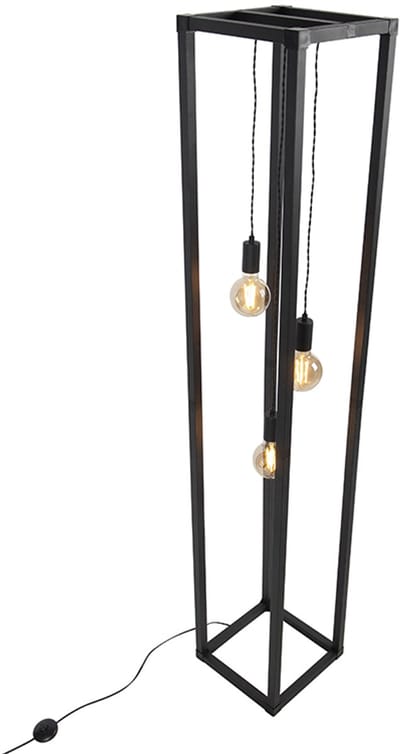QAZQA big_cage - Design Vloerlamp | Staande Lamp - 3 lichts - H 175 cm - Zwart - Industrieel - Woonkamer | Slaapkamer