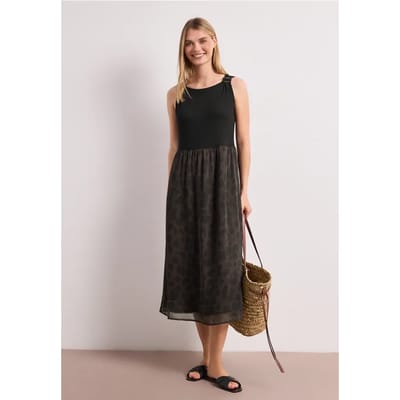 Midi-jurk met structuurmix en print