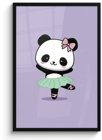 Poster in lijst - Fotolijst 60x90 cm - Posters - Panda - Paars - Sierlijk - Kawaii - Posterlijst zwart - Decoratie - Wanddecoratie woonkamer - Muurdecoratie slaapkamer