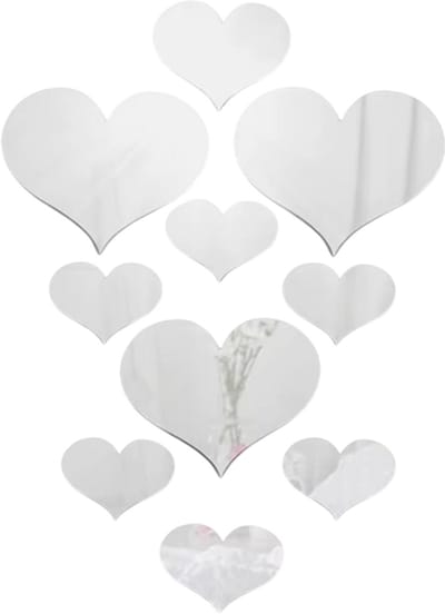 10-delige 3D Hart Wandstickers – Spiegel Muurstickers – Zelfklevende & Verwijderbare Wanddecoratie voor Woonkamer, Slaapkamer, Kinderkamer en Thuisdecoratie - ZILVER