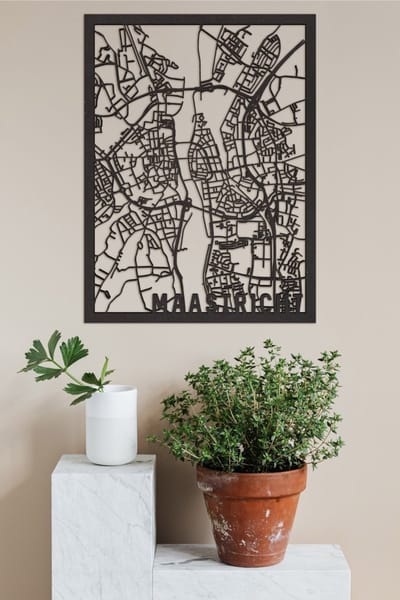 Houten Stadskaart Maastricht Zwart Mdf 100x75cm Wanddecoratie Voor Aan De Muur City Shapes