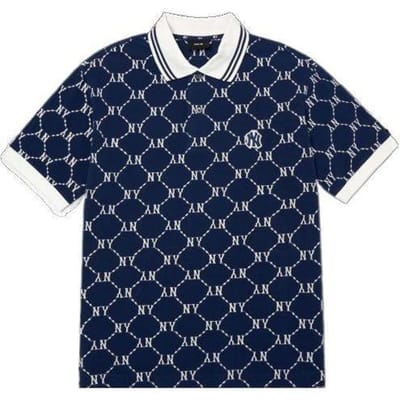 MLB New York Yankees Polo Manches Courtes Logo All Over Homme polos Bleu Marine 3LPQM3023-50NYL XXL gray