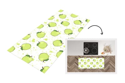 Keukenloper - Loper keuken - Waterverf - Appel - Groen - Patronen - 120x50 cm - Keukenloper vinyl