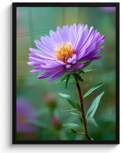 Poster in lijst - Fotolijst 50x70 cm - Posters - Aster - Paars - Bloem - Blaadjes - Posterlijst zwart - Decoratie - Wanddecoratie woonkamer - Muurdecoratie slaapkamer