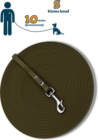 Miqdi BioThane® Sleeplijn 10 meter – zonder handvat – S (9 mm) – olijfgroen – waterdicht & sterk