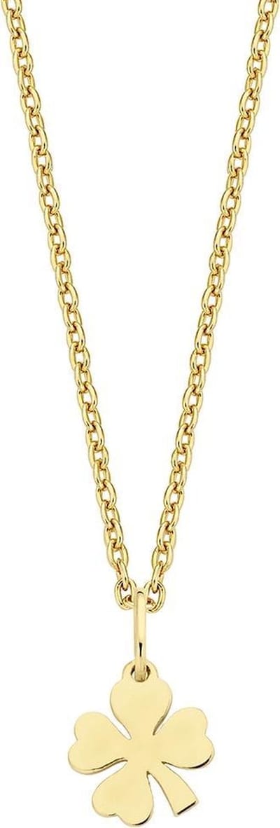 New Bling Goud 9NBG-0077 14 Karaat Gouden Collier met Hanger - Ankerschakel 39 + 3 + 3 cm - Klaver - Goud