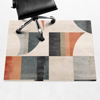 Wallfluent - Vloerbeschermer Geometrische Retrovormen - 120x90 cm - Beige Vloerbeschermer Bureaustoel - Rechthoekig - Vloerbeschermer Groot-Stoel Mat-Werkplekdecoraties - Boho-patroon