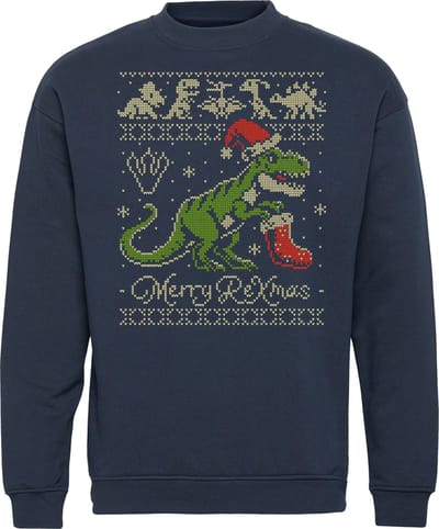 Kersttrui T-Rex KerstTrui | Foute Kersttrui Dames Heren | Kerstcadeau | Kerstpakket | Navy | maat XS