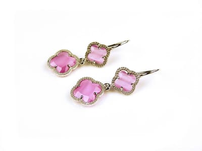 model Double Fiori klein oorringen in zilver roze klavers
