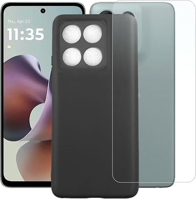 Hoesje + Glas Geschikt voor Motorola G56 5G - Zwart - Casemania Siliconen Back Cover met Camera Bescherming met 2x Tempered Glazen Screenprotector - Extra Stevig Val en Stootbescherming