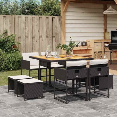 vidaXL - 9-delige - Tuinset - poly - rattan - zwart