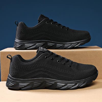 Heren Trendy Vetersluiting Gebreide Sneakers Casual Outdoor Atletisch Hardlopen Wandelen Gym Sporten Outdoor Heren Dames Ademende Schoenen 40 black