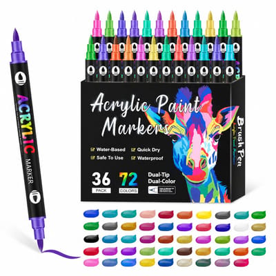 Acrylstiften - 36 stuks 72 kleuren - dubbelzijdig met glitter - teken- en creatieve set - geschenkverpakking
