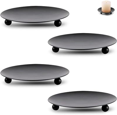 Zwarte Kaarsen Onderzetters, 4 Stuks, 9 cm, Metalen Kaarsenhouder voor Pilaren en Teelichtjes, Perfect voor Bruiloften en Feestdecoratie