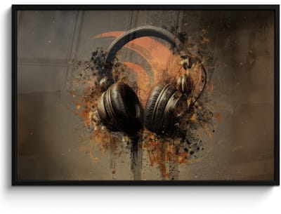 Poster in lijst - Fotolijst 120x80 cm - Posters - Koptelefoon - Bruin - Verf - Vintage - Posterlijst zwart - Decoratie - Wanddecoratie woonkamer - Muurdecoratie slaapkamer