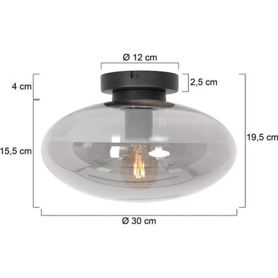 Plafondlamp Reflexion 3388ZW 30cm zwart met glas en metalen bevestiging - Steinhauer trendy binnenverlichting