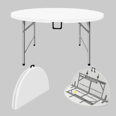 Ronde Klaptafel - Draagbare Tafel - Outdoor Gebruik - Hoge Draagkracht - 120x74cm - Wit