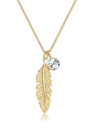 Elli - Halsketting - Dames Veer Hanger Boho met Kristal in 925 Sterling Zilver - Dames