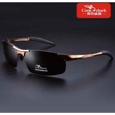 De nieuwe aluminium magnesium zonnebril van Cook Shark, heren zonnebril HD gepolariseerd, autorijden, gekleurde bril, Tide CHINA&black koffie
