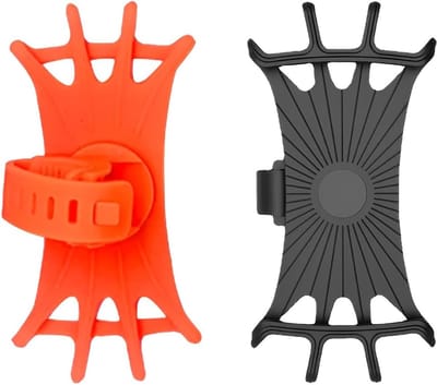 EIROVYA 2 stuks telefoonhouder voor fiets, universele houder voor motorfiets en fiets, 360° draaibaar, afneembare fiets- en racefiets-stuurtelefoonhouder (zwart, oranje)