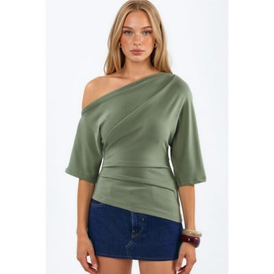 Vrouwen bootneck gebreide blouse met korte mouwen