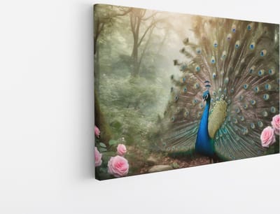 Saammp Canvas Schilderij - Pauw - Portret - Natuur - Dieren - 45x30 - Foto op canvas - Wanddecoratie - Muurdecoratie Woonkamer - Slaapkamer decoratie - Canvas Print