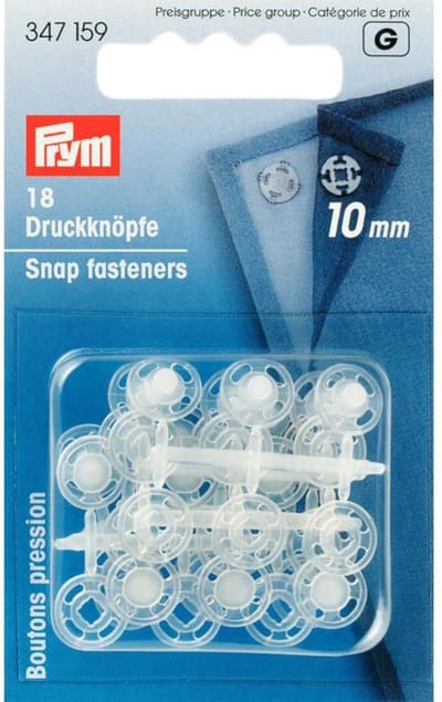 Aannaaidrukknopen kunststof rond 10 mm transparant 18 st.