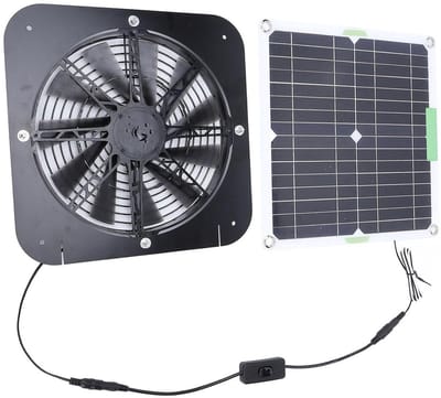 Ventilator op zonne-energie - Afzuigventilator - Kassen ventileren - 100W zonnepaneel - 135 inch - Zwart