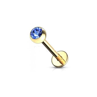 piercing chirurgisch staal met blauw steentje 1.2x8 - goud - LMPiercings