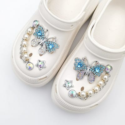 Schoenaccessoires-geschikt voor crocs charms- geschikt voor crocs pins- geschikt voor crocs Accessoires- geschikt voor Crocs Jibbitz-6 blauwe diamantvlinders