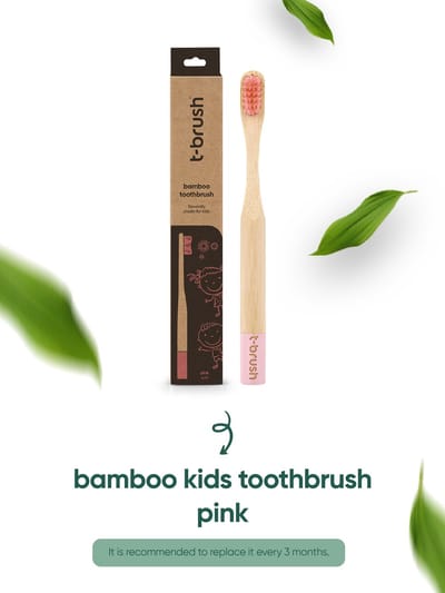 t-brush | Bamboe Kinder Tandenborstel – Roze - Zacht voor gevoelige tandvlees – Vegan