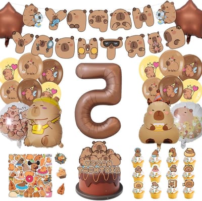 Verjaardagsdecoratie Capybara 99-delig - Ballonnen, Banner en Taartdecoratie - Voor onvergetelijke kinderfeestjes - ShopVlot