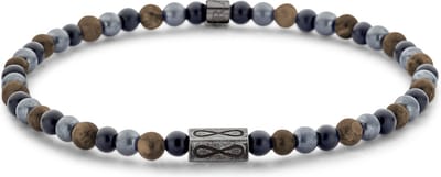 Frank 1967 Junior - 7FJB-0037-M - kralenarmband jongens - tijgeroog, hematiet en zwart agaat - 4 mm - 16 cm