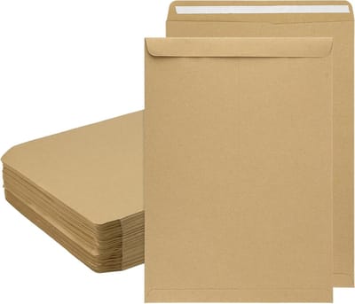 100 Stuks A4 C4 Enveloppen, Kraft Bruine Verzendenveloppen met Peel en Seal, Ideaal voor Post en Kantoor, 324×229mm