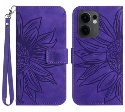 Coverup Hoesje - Geschikt voor OPPO Reno13 F / FS 5G Hoesje - Coverup Zonnebloem Book Case met Koord - Paars
