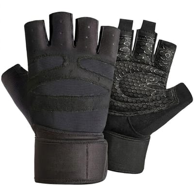Zwart fitness handschoenen heren en dames – vingerloze sport handschoenen met antislip palm en verstelbare polsband – ademende trainingshandschoenen voor krachttraining, gewichtheffen, fitness, fietsen en outdoor sport
