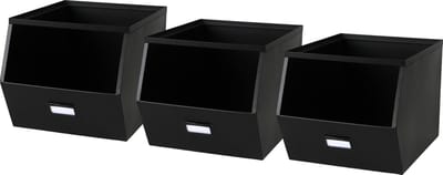 Urban Living Stapelbare opbergmand - 3x - Open Metal Box - 23 x 32 x 21 cm - metaal - zwart