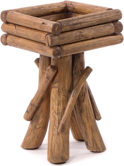 Houten Planten Kruk Twist | Massief Teakhout | Rustieke bijzettafel voor Woonkamer of Hal