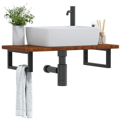 vidaXL - Badkamer - wandschap - staal - en - massief - eikenhout
