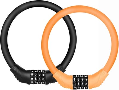 140 cm fiets-antivolkabel, ook geschikt als helmslot, met extra combinatiemogelijkheid. Combinatieslot van zinklegering en ABS, 4-cijferige code, geschikt voor motorhelmen en fietsen.