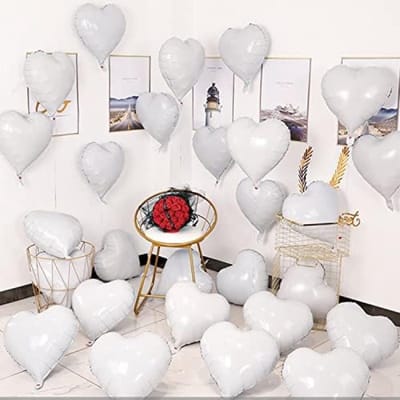 Set van 20 witte folieballonnen in hartvorm - Feestdecoratie voor romantische gelegenheden