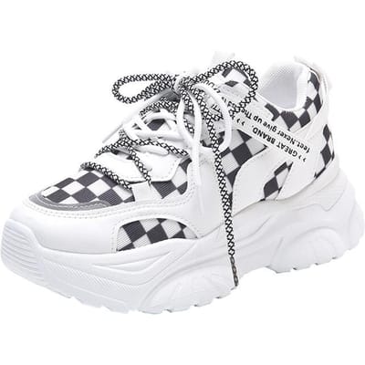 Chaussures Papa Automne Enfants Nouvelles Ins Tendance Polyvalentes Plateforme Carreaux Étudiant Chaussures de Sport et de Loisirs 40 noir